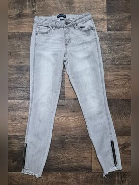 Blue Spice Light Gray Skinny Jeans with Hem Zippers